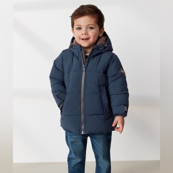 Navy Borg Fleece‎ Lined Shower Resistant Hooded Padded Coat - Picture 4 of 8